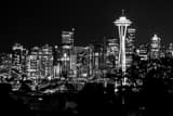 Horizontal The Seattle Skyline at Night landscape black and white Photography