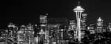 Panoramic The Seattle Skyline at Night landscape black and white Photography