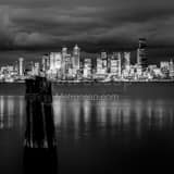Square The Seattle Skyline at Dusk from Elliot Bay landscape black and white Photography