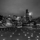 Square The Seattle Skyline from Century Link Field landscape black and white Photography