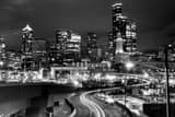Horizontal The Seattle Skyline over Alaskan Way landscape black and white Photography