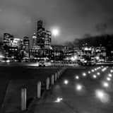 Square The Seattle Skyline from Qwest Parkling Lot landscape black and white Photography