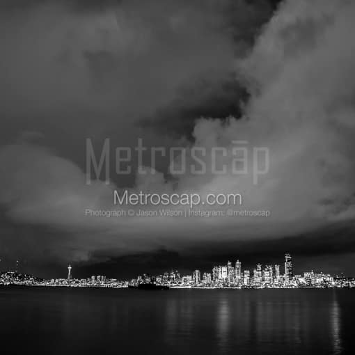 Seattle Black and White Photography of The Seattle Skyline from Seacrest Marina Park The Seattle Skyline from Seacrest Marina Park -- Seattle Black and White Photography