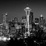 Square The Space Needle at Night landscape black and white Photography