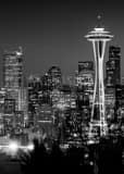 Vertical The Space Needle at Night landscape black and white Photography
