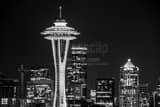 Horizontal The Seattle Space Needle at Night landscape black and white Photography