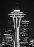 Vertical The Seattle Space Needle at Night landscape black and white Photography