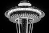 Horizontal The Top of the Space Needle landscape black and white Photography