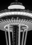 Vertical The Top of the Space Needle landscape black and white Photography