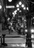 Vertical Yesler Way in Pioneer Square at Night landscape black and white Photography