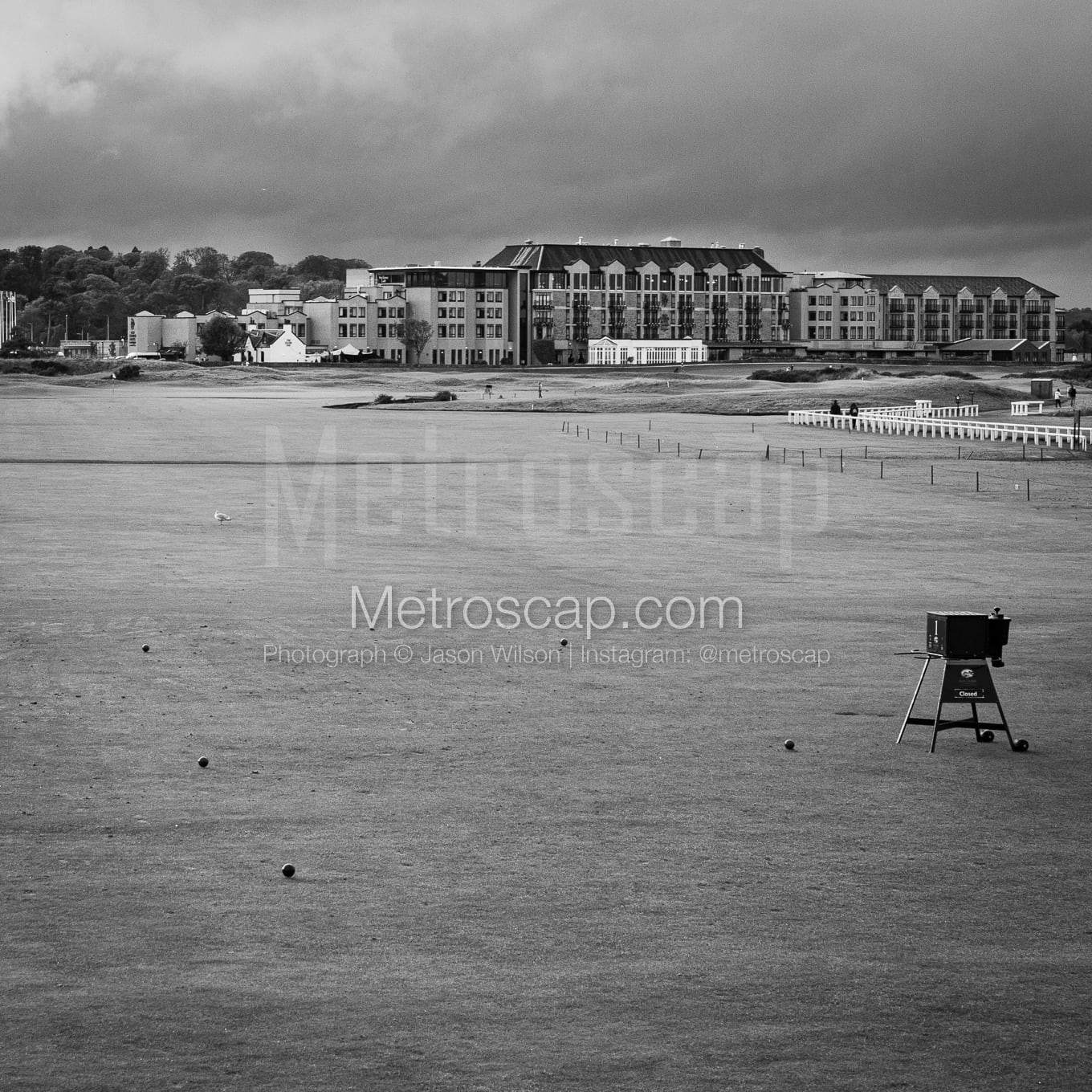 1st Tee of the Old Course St Andrews Scotland black and white Photography square crop