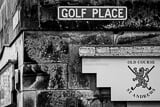 Horizontal Golf Place Road behind 18 Green of the Old Course black and white Pictures