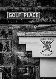 Vertical Golf Place Road behind 18 Green of the Old Course black and white Pictures