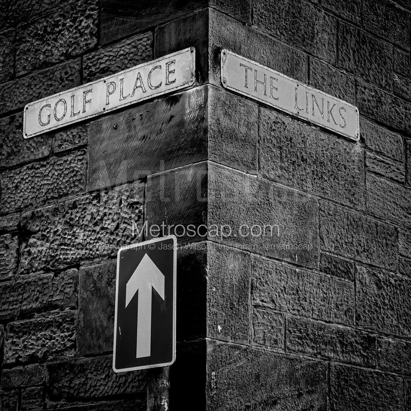 Golf Place at The Links behind 18 on the Old Course black and white Photography square crop