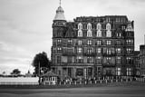 Horizontal The Hamilton Grand Hotel behind the 18th Green of the Old Course at St. Andrews black and white Photography