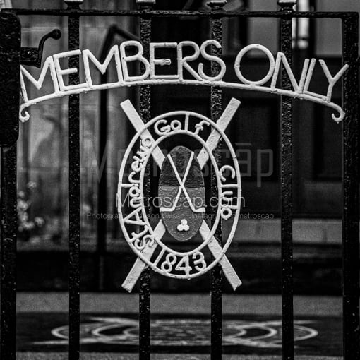 St Andrews Black and White Photography of The Members Only Gate at St Andrews Golf Club The Members Only Gate at St Andrews Golf Club -- St Andrews Black and White Photography