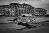 Horizontal The Old Course Hotel and Swilcan Bridge black and white Photography