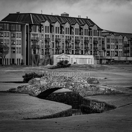 The Old Course Hotel and Swilcan Bridge -- St Andrews Black and White Photography