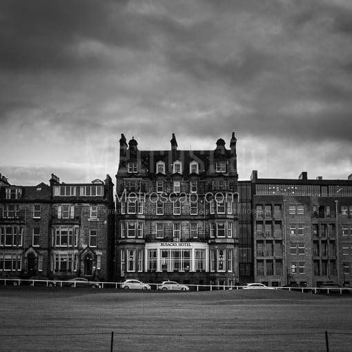 St Andrews Black and White Photography of The Rusacks Hotel on the 18th Fairway of the Old Course The Rusacks Hotel on the 18th Fairway of the Old Course -- St Andrews Black and White Photography