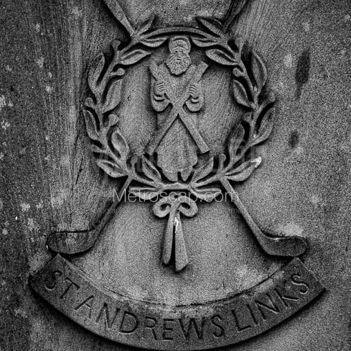 St. Andrews Links Stone Engraving -- St Andrews Black and White Photography