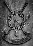Vertical St. Andrews Links Stone Engraving black and white Photography