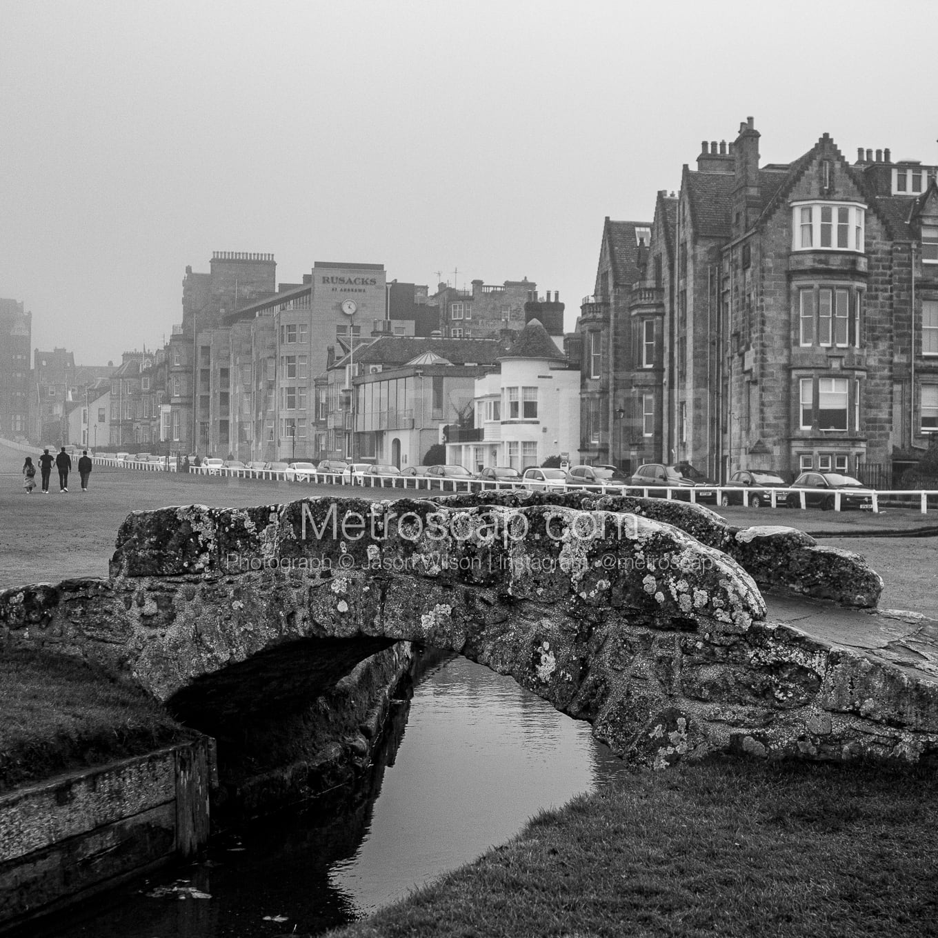 The Swilcan Bridge on the Old Course at St. Andrews black and white Photography square crop