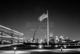 Horizontal The American Flag Above the Gateway Arch black and white Photos