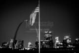 Horizontal The American Flag and Gateway Arch at Night black and white Photos