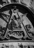 Vertical The Anheuser Busch Logo in Stone black and white Photos