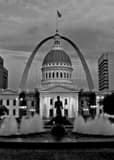 Vertical The Gateway Arch over the Old Courthouse black and white Photos