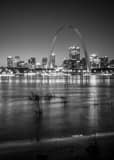 Vertical The Gateway Arch Over the St Louis Skyline black and white Photos