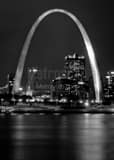 Vertical The St Louis Arch and Skyline at Night black and white Photos