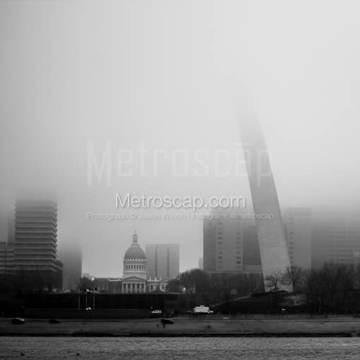The Gateway Arch Fades into the Fog -- St Louis Black and White Photos