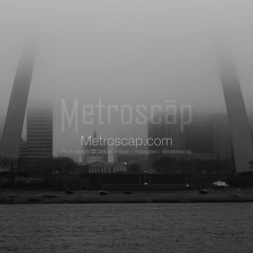 The St Louis Arch under Heavy Fog -- St Louis Black and White Photos