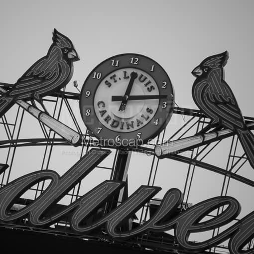 The St Louis Cardinals Clock in Busch Stadium -- St Louis Black and White Photos