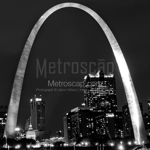 The Gateway Arch at Night -- St Louis Black and White Photos