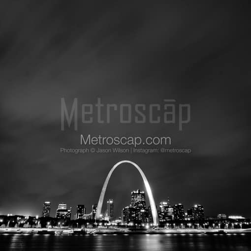 The St Louis Skyline at Night -- St Louis Black and White Photos