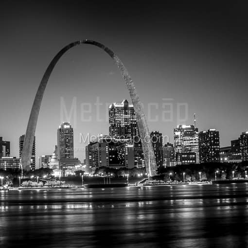 The St Louis Skyline at Night -- St Louis Black and White Photos