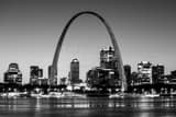 Horizontal The St Louis Skyline at Night Under the Gateway Arch black and white Photos