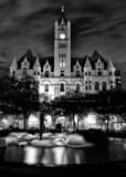 Vertical The Landmark Center from Rice Park black and white Photography
