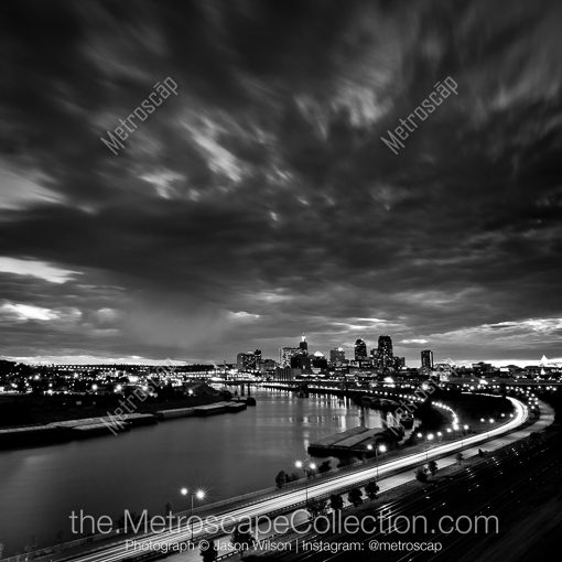 The St Paul Skyline at Night -- St Paul Black and White Photography