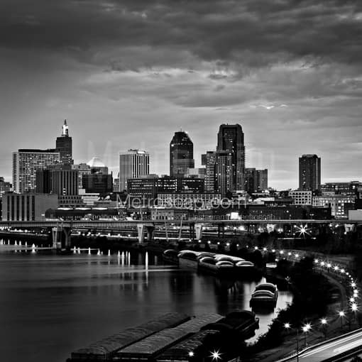 The St Paul Skyline at Dusk -- St Paul Black and White Photography