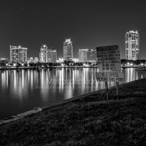 The Downtown St Petersburg Skyline at Night -- St Petersburg Black and White Photos