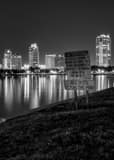 Vertical The Downtown St Petersburg Skyline at Night black and white Photos