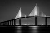 Horizontal The Sunshine Skyway Bridge at Night landscape black and white Photography