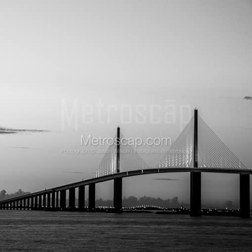 The Sunshine Skyway Bridge at Dusk -- St Petersburg Black and White Photos