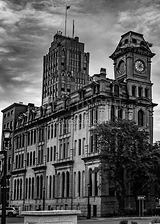 Vertical Clinton Square black and white