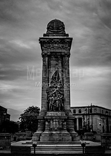 Vertical Clinton Square Soldiers Sailors Monument black and white