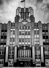Vertical Niagara Mohawk Building black and white