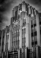 Vertical Niagara Mohawk Building black and white